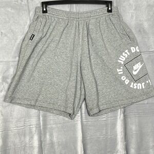 Nike Fleece Shorts Mens XL Light Grey Just Do It Side Check Active Gym Leisure